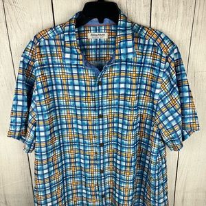 Tommy Bahama Shirt Mens XL Hawaiian Island Zone Coolmax Plaid Button Up